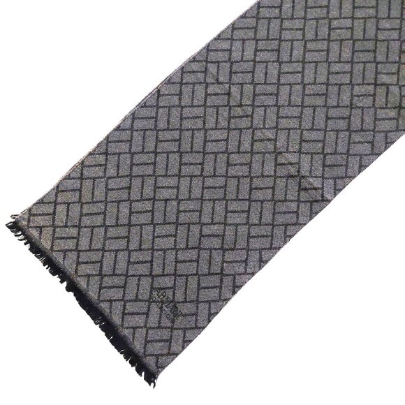 ARMANI COLLEZIONI Grey & Grey Rectangular Geometric Print Logo Embroidered Scarf - Picture 2 of 16